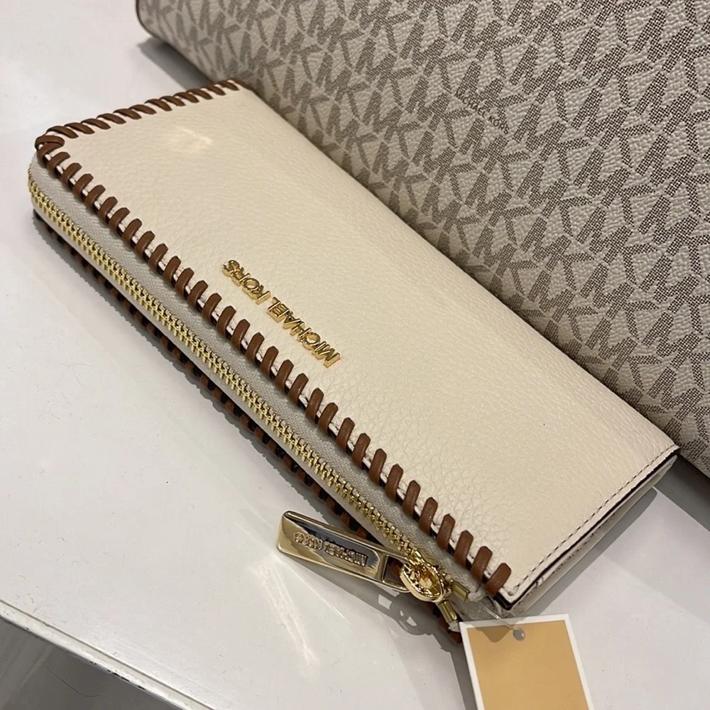 Michael Kors Jet Set Travel Large Pebble Leather Quarter-Zip Wallet NWT